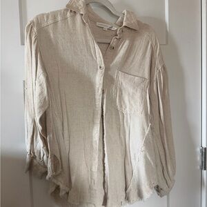 Beige Casual Button-Down Shirt